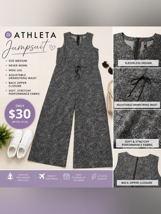 Athleta Pants - ✨Athleta Printed Wide-Leg Jumpsuit – Size M – Never Worn